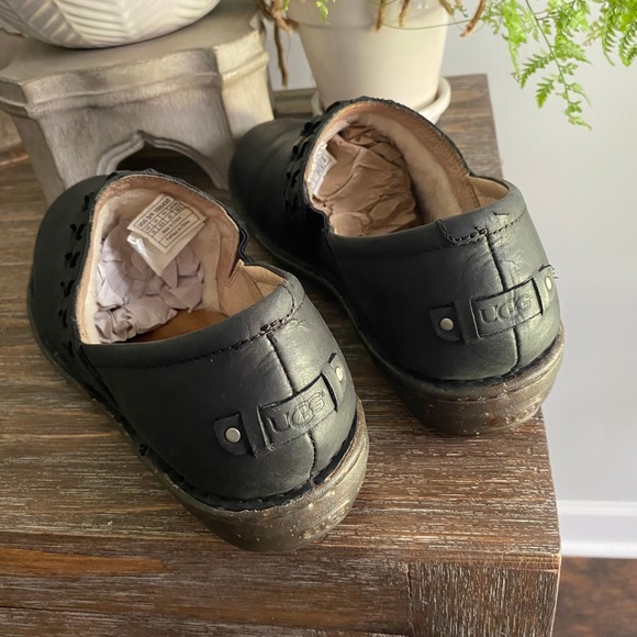 UGG Australia Anila Leather Slip On Clogs Shoes Womens 12 Black - Picture 7 of 10